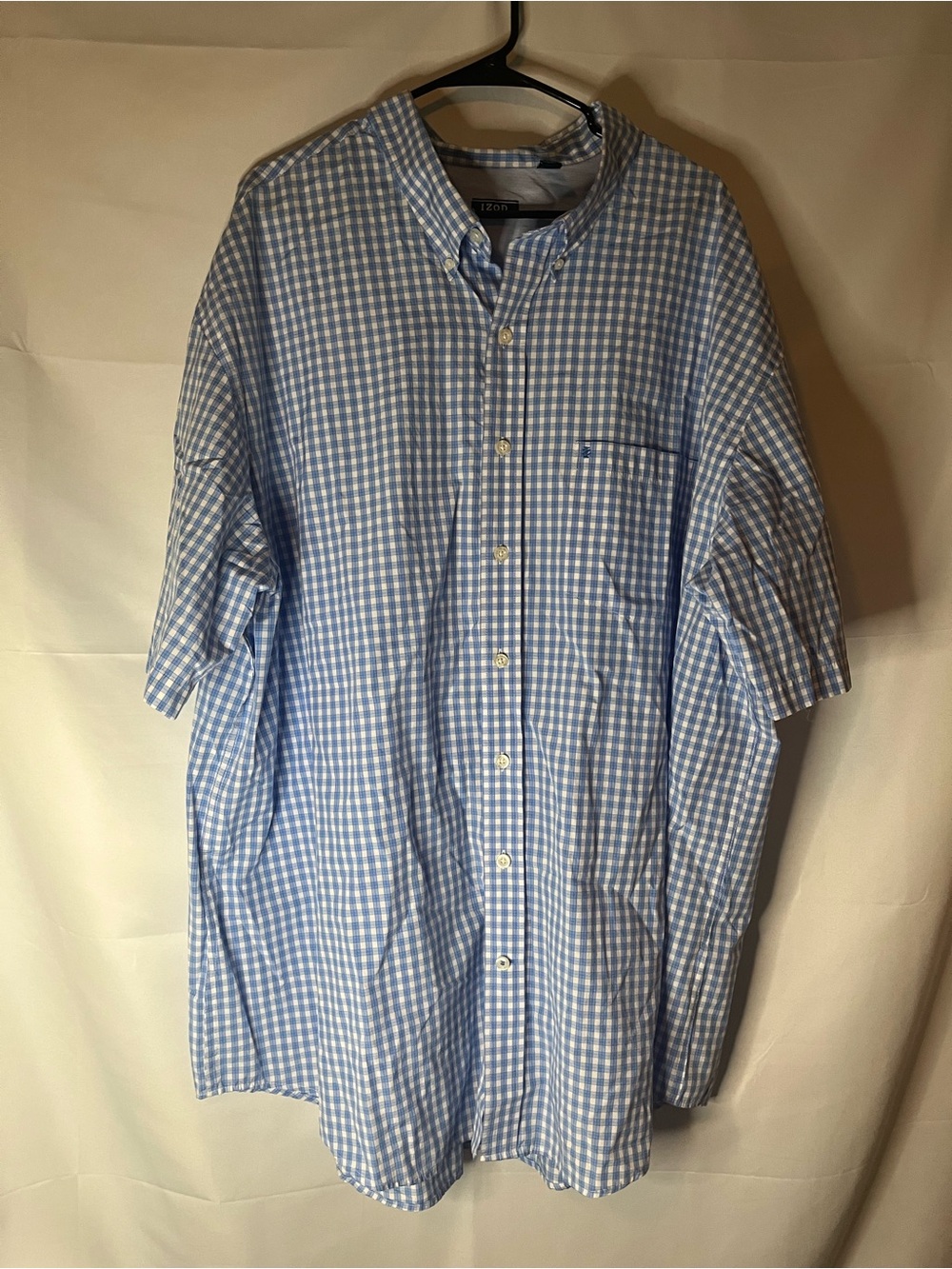 Izod Blue and White Gingham Short-Sleeve Button-Down Shirt